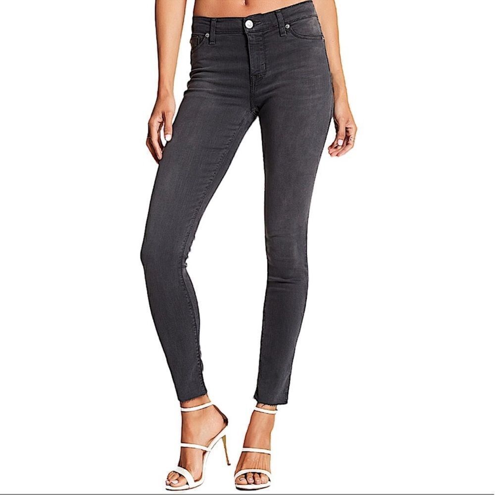 HUDSON Jeans Natalie Super Skinny Raw Hem Black Stone Wash Jeans Size 30